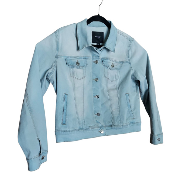 Nine West Cropped Denim Jean Jacket Soft Light Blue Acid Washed Women's Sz LG - Picture 3 of 7
